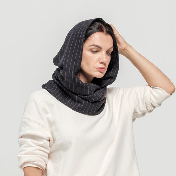 Soft Wool Dark Gray Hood Unisex, Gray Cowl Scarf Men, Cowl
