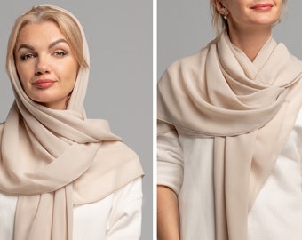 Foulard en pure soie 100 % naturelle, foulard nude brillant, étole châle, grand hijab en soie, carré, grand, grand, champagne, bandana beige, foulard en soie