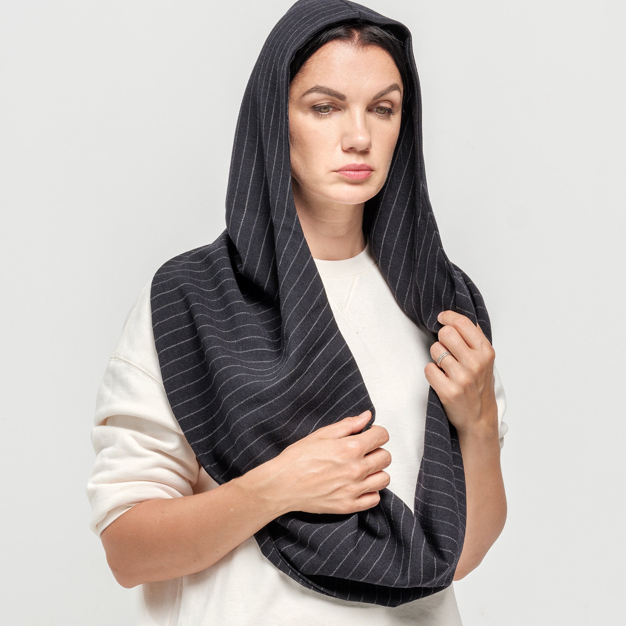 Soft Wool Dark Gray Hood Unisex, Gray Cowl Scarf Men, Cowl Shrug