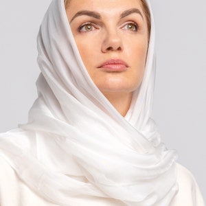 Oversized 100% Natural Pure Silk Scarf, Neck Silk Scarf, Silk Hair scarf, Luxurious Sheen White Scarf Stole Shawl, Big Silk Scarf Hijab image 2