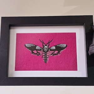 Machine Embroidered Gothic Deathmoth box Frame 4x6&quot;