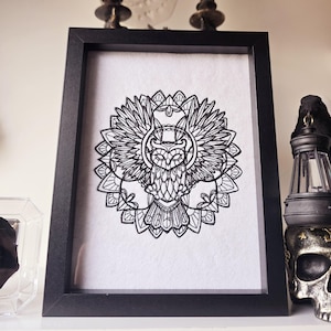 Machine Embroidered Owl Frame