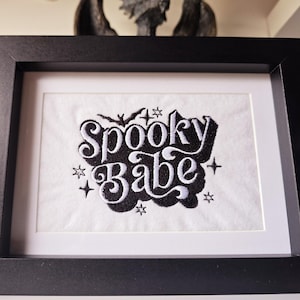 Machine Embroidered Gothic Spooky Babe  Box Frame 4x6&quot;