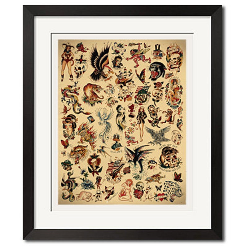 Sailor Jerry X Ed Hardy Old School Vintage Tattoo Flash 1 Poster Print Art Collectibles Digital Prints Saherflow Com
