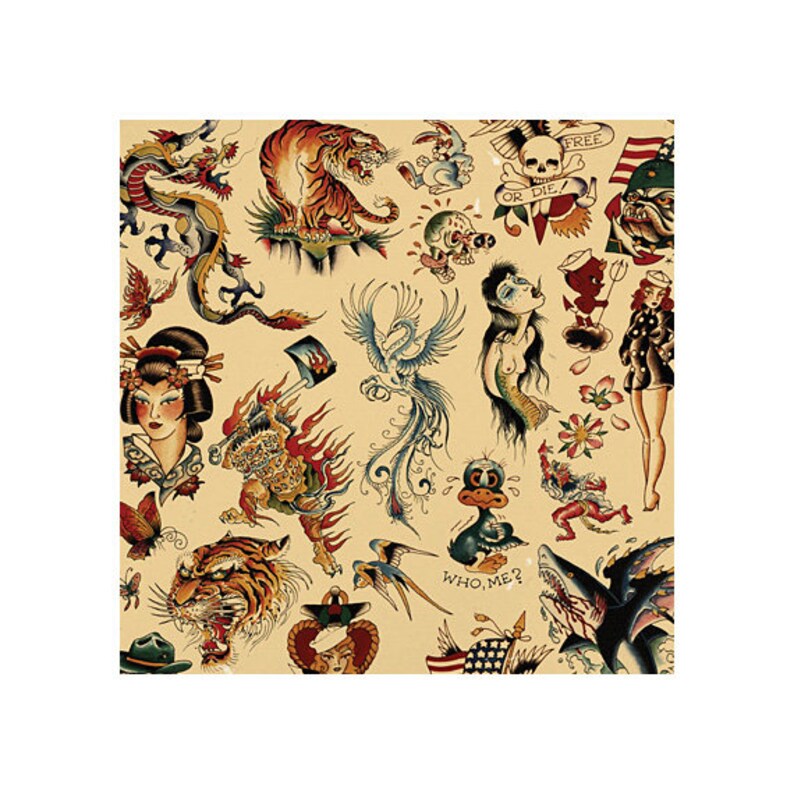 Sailor Jerry X Ed Hardy Old School Vintage Tattoo Flash 1 Poster Print Art Collectibles Digital Prints Saherflow Com