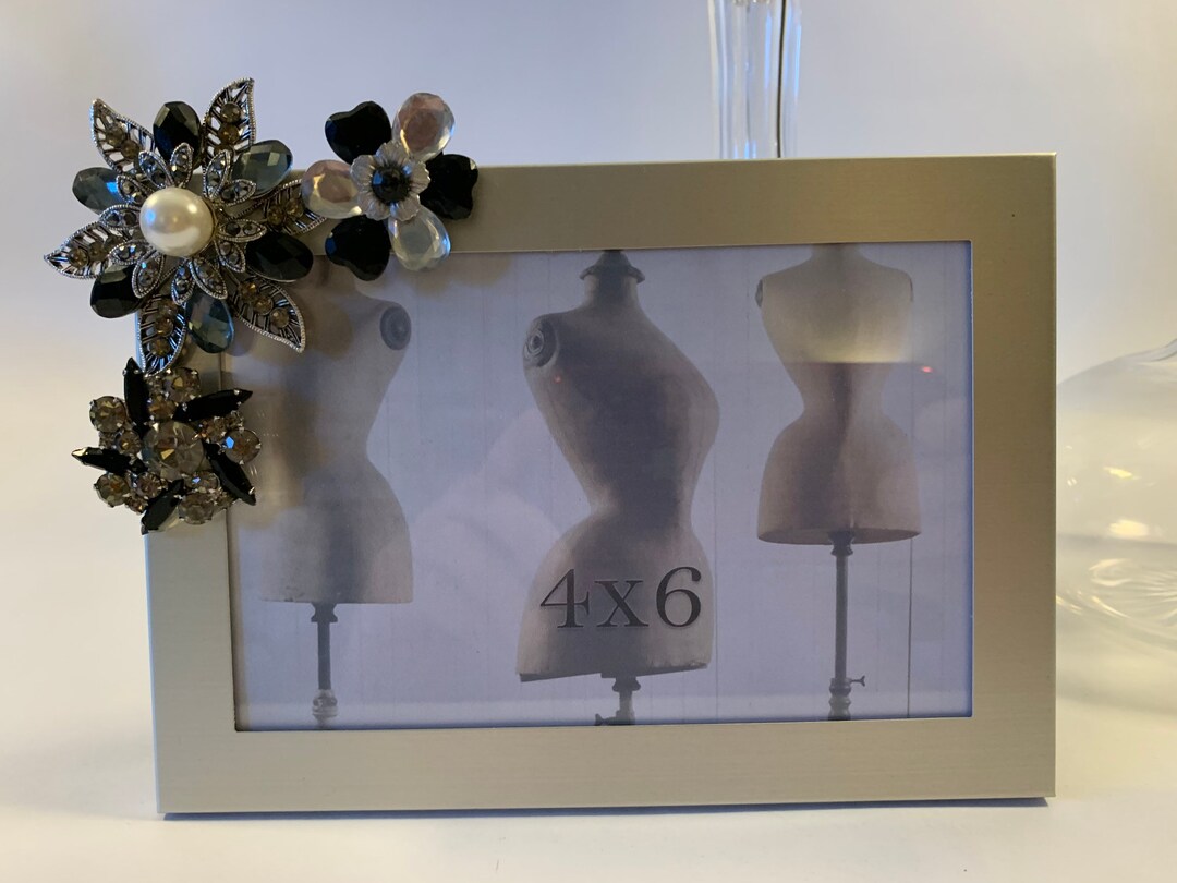 Silver Tone Picture Frame With Vintage Black Grey and Clear Etsy