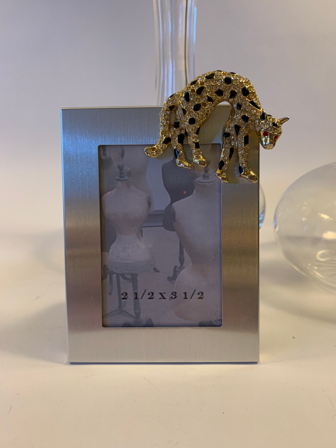 Silver Tone Picture Frame With Vintage Gold and Black Enamel Etsy