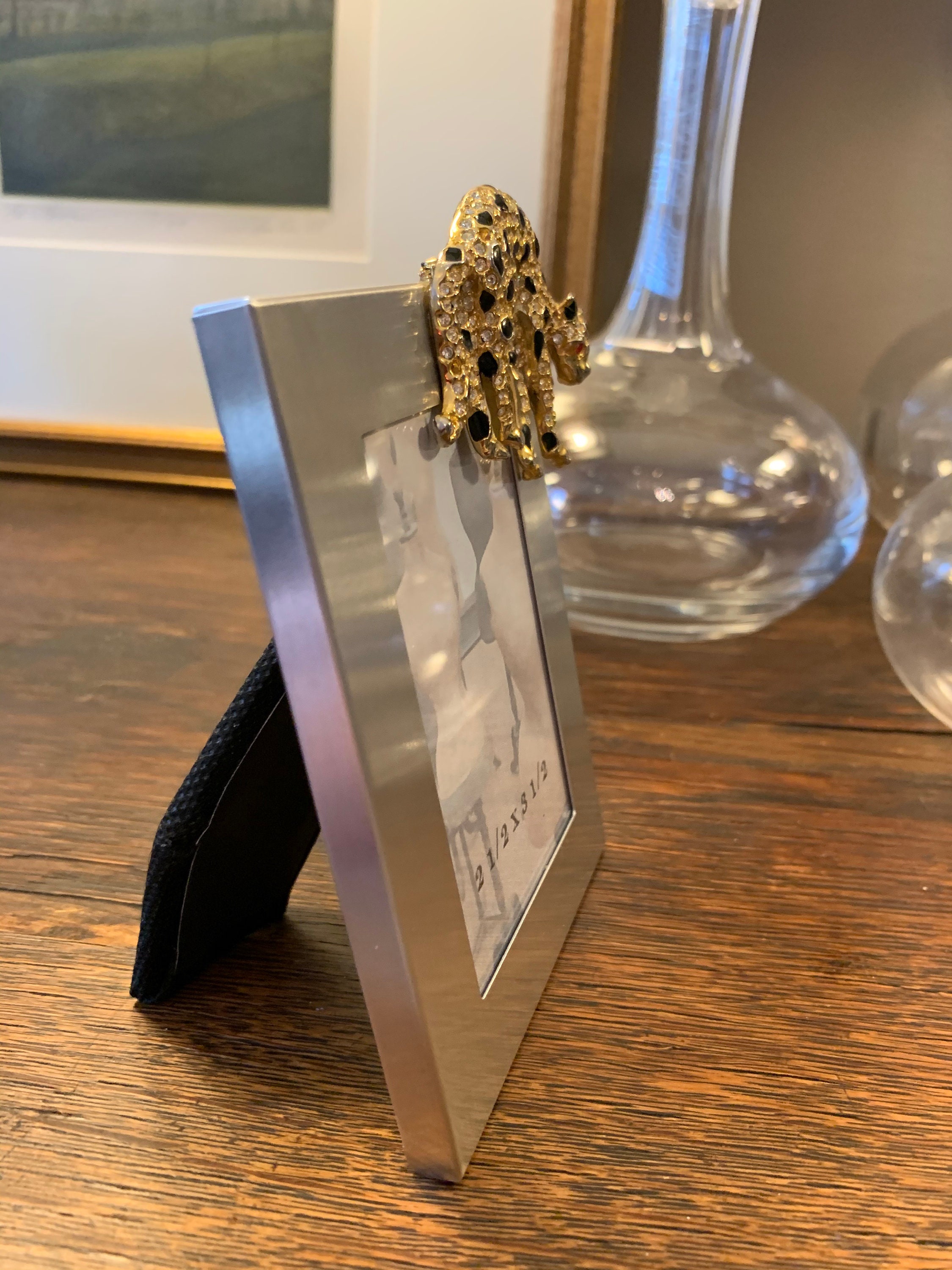 Silver Tone Picture Frame With Vintage Gold and Black Enamel Etsy