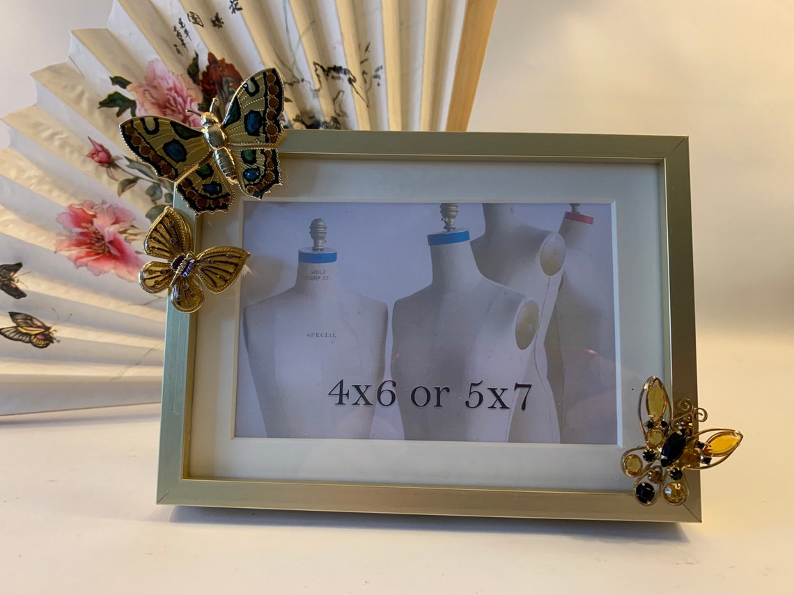 Brushed Gold Novelty Picture Frame With With Vintage Enamel Etsy