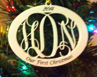 Personalized Custom Acrylic 3 Letter Monogram Our First Christmas Ornament Wedding Christmas Ornament