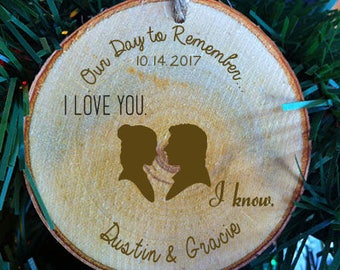 Star Wars Couples Personalized First Names I Love You I Know Wood Slab Wedding Ornament Made in the USA