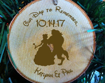 Beauty and the Beast Our Day To Remember Wood Slab Wedding Ornament Made in the USA