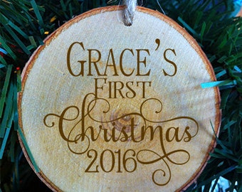 Baby's First Christmas Personalized Wood Slice Baby's First Christmas Ornament