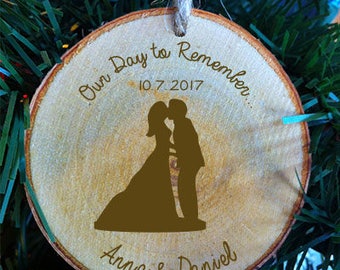 Silhouette Couple With First Names and Date Wedding Ornament
