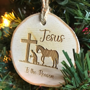 Jesus Is The Reason For The Season Wood Personalized Faith Christmas Ornament