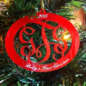 Personalized Custom Acrylic 3 Letter Monogram Baby's First Christmas Ornament