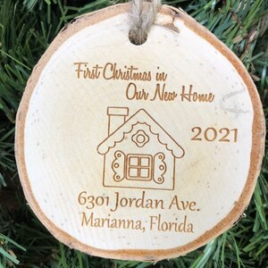 Our First Christmas Gingerbread Home New Home Personalized  Rustic Wood Slice Family Christmas Ornament Wood slice Traditional ornament