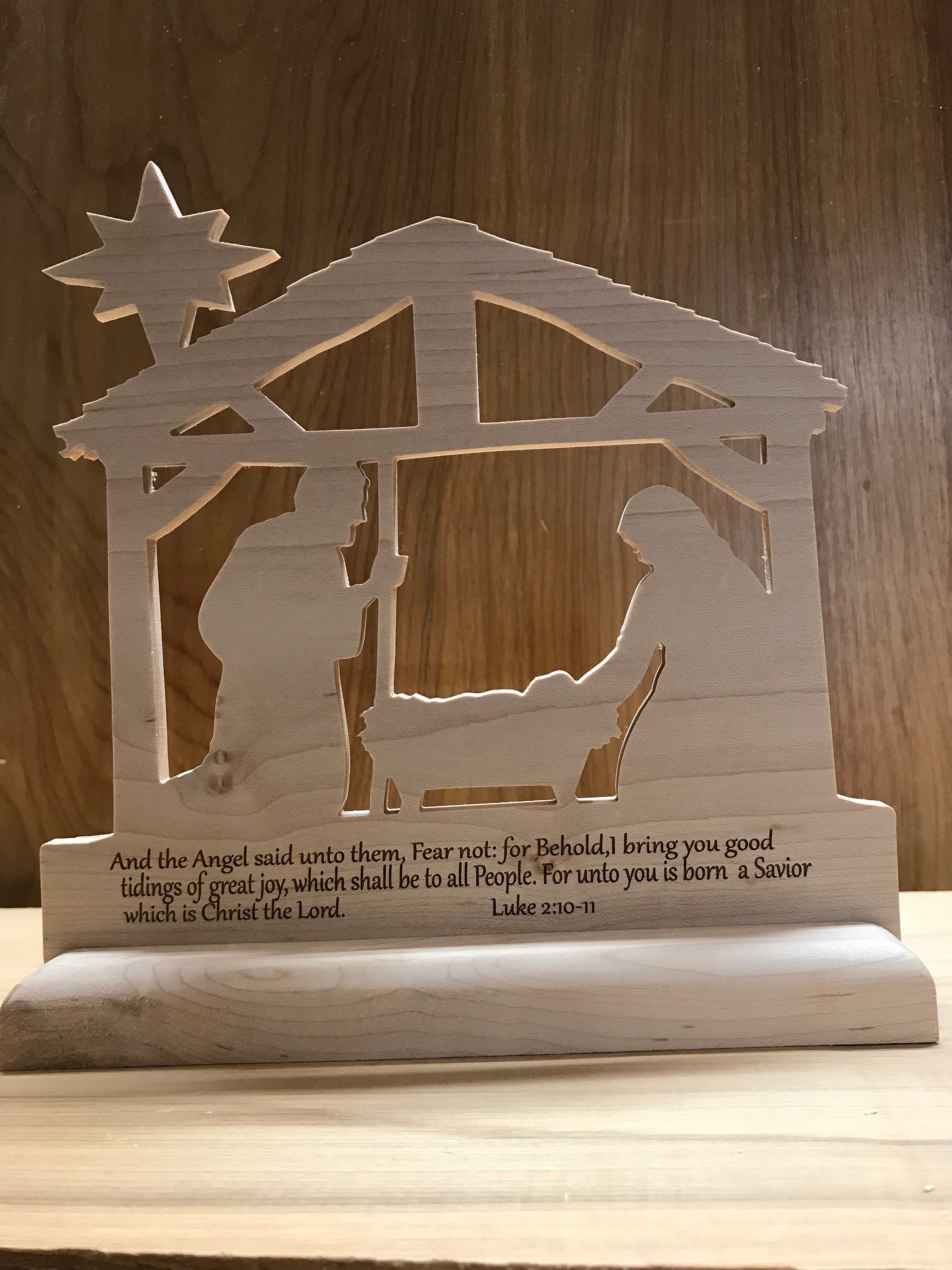 Wood Nativity Scene With Bible Verse Laser Engraved On It Etsy