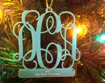 Monogram 3 Letter Our First Christmas Ornament Wedding Christmas Ornament