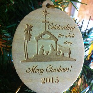 Wood Manger  Nativity Celebrate The Whole Story Rustic Christmas Ornament