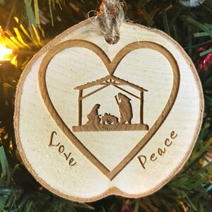 Wood Manger  Nativity Rustic Christmas Ornament