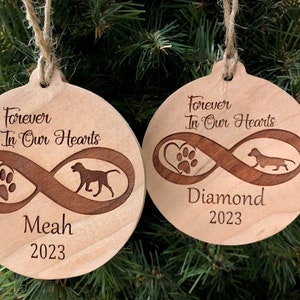 Pet Memorial Forever in Our Hearts Personalized Wood Ornament in Memory ...