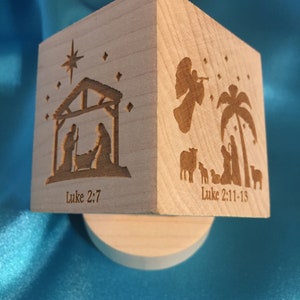 Personalized Nativity Scene Blocks Nativity Story Christmas Story Blocks Scripture Blocks Free Standing Wood Block Cube image 3