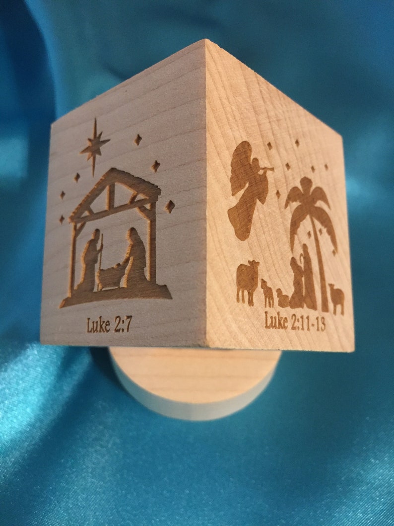 Personalized Nativity Scene Blocks Nativity Story Christmas Story Blocks Scripture Blocks Free Standing Wood Block Cube image 3