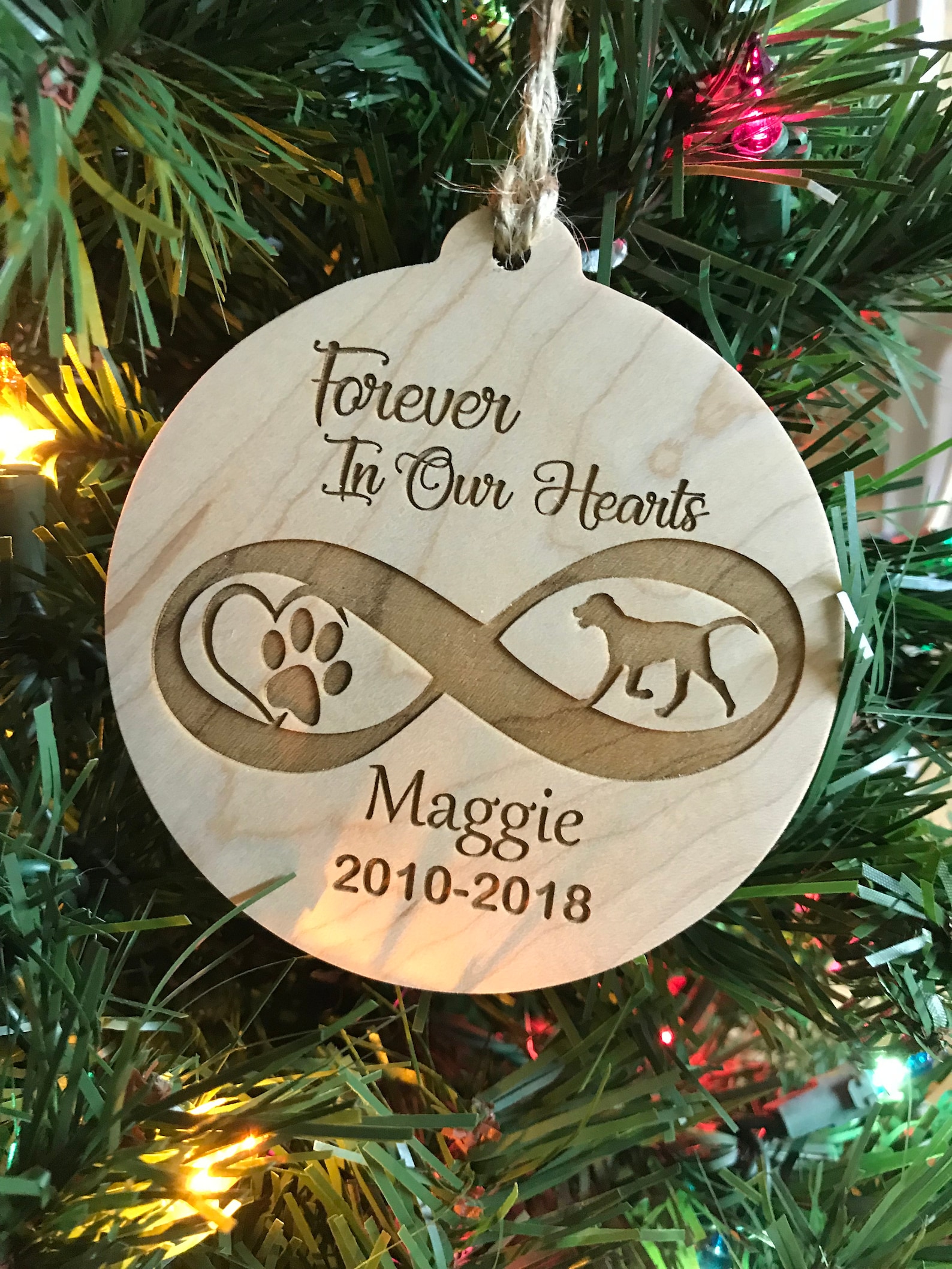 Pet Memorial Forever in Our Hearts Personalized Wood Ornament in Memory ...
