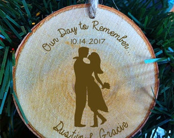 Silhouette Couple With First Names and Date Wedding Ornament