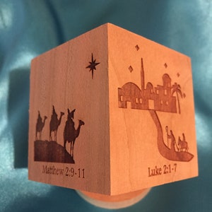 Personalized Nativity Scene Blocks Nativity Story Christmas Story Blocks Scripture Blocks Free Standing Wood Block Cube image 2