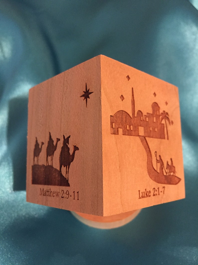 Personalized Nativity Scene Blocks Nativity Story Christmas Story Blocks Scripture Blocks Free Standing Wood Block Cube image 2