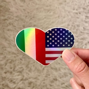 Adesivo olografico a forma di cuore italo-americano