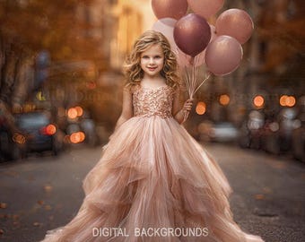 Fall Digital Backdrop, Urban City Street Photography Background Portrait For Maternity, Kids or Pets, Photoshop Composite, Instant Download
