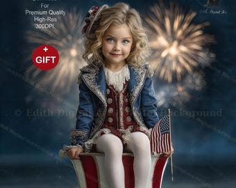 4th of July Digital Background, Patriotic Kids Backdrop, USA. Uncle Sam Hat, Independence Day Photo Prop Fine Art. Instant Download