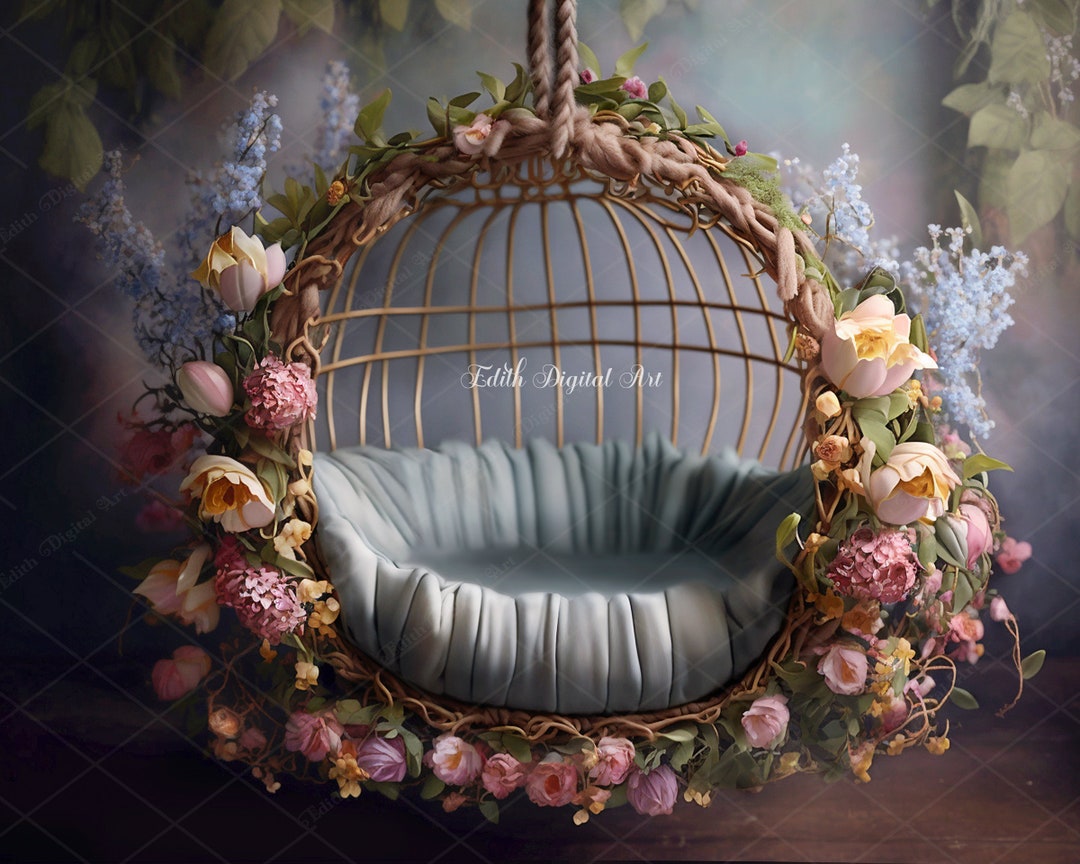 Newborn Swing Digital Backdrop, Baby Digital Background, Floral Baby ...