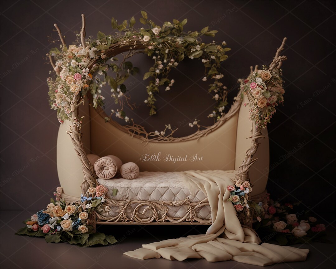 Newborn Digital Bed Newborn Digital Background, Floral Baby Girl Wooden