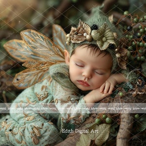 Newborn Face Insert Digital Backdrop Photography Composite, Nursery Baby Fairy Background Girl, Enchanted Forest, Add Face, Instant Download