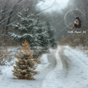 Winter Road Digital Backdrop Photography Composite, Snowy Pathway, Christmas Digital Background, Snow Forest Trails Download + Snow Overlay