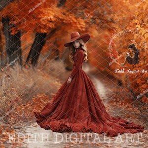 Autumn Digital Backdrop Photography, Fall Forest Road, Autumn Path, Natural Outdoor Portraits, Family, Maternity, Kids, Pets, Download Photo