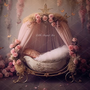 Newborn Digital Backdrop Photography, Baby Girl Photo Prop, Floral Bed for Princess Newborn and Toddler Girl on Enchanted Fairytale Forest