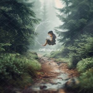 Summer Forest Digital Background, Green Mystic Forest Path Digital Backdrop, Outdoors Creative Composite Images, Road, Grass, Nature, Pines