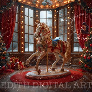 Natal carrossel cavalo cenário digital fotografia fundo composto retrato de estúdio, feriados festivos natal, quarto mágico foto