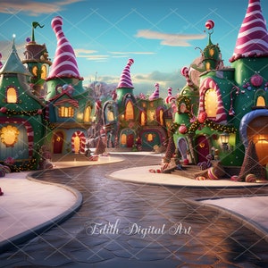 Fairytale Christmas Backdrop, Digital Background for Kids, Toddler Digital Photography, Christmas Overlay,  Snow Fairy Christmas Village