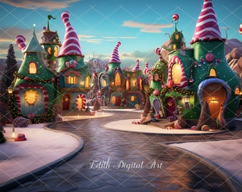 Fairytale Christmas Backdrop, Digital Background for Kids, Toddler Digital Photography, Christmas Overlay,  Snow Fairy Christmas Village