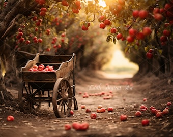 Fall Digital Backdrop Photography, Autumn Background Digital, Apple Tree Orchard Farm, Outdoor Photo Portrait Composite,  Instant Download