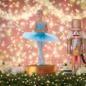 Christmas Digital Backdrop Photography, Pink Nutcracker Digital Background, Holiday Portrait Template, Nutcracker Soldier and Ballerina.