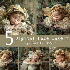 Newborn Digital Backdrop For Photography, Newborn Face Insert, 5 Whimsical Baby Fairy Digital Background, Fantasy Composite Digital Download