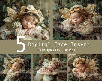 Newborn Digital Backdrop For Photography, Newborn Face Insert, 5 Whimsical Baby Fairy Digital Background, Fantasy Composite Digital Download