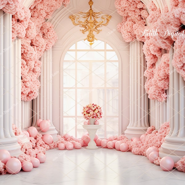 Pink Floral Ornate Room Digital Backdrop Photography Composite, Stunning  Flowered White Room for Studio Portrait, Photoshop Composite Photo